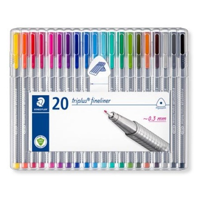 Tűfilc készlet, 0,3 mm, STAEDTLER "Triplus 334", 20 különböző szín